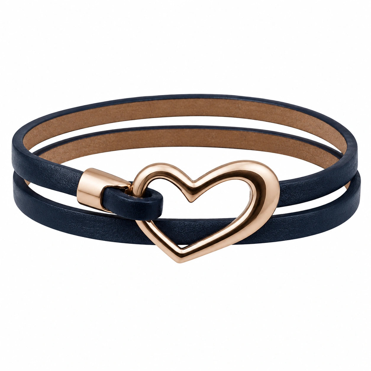 Bracciale doppio giro nero con cuore dorato