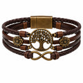 Bracciale intrecciato marrone con albero della vita e simbolo infinito