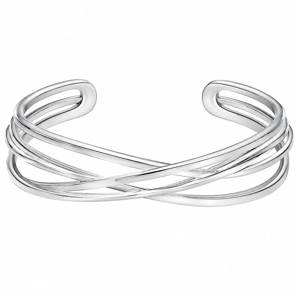 Bracciale aperto intrecciato minimalista argento