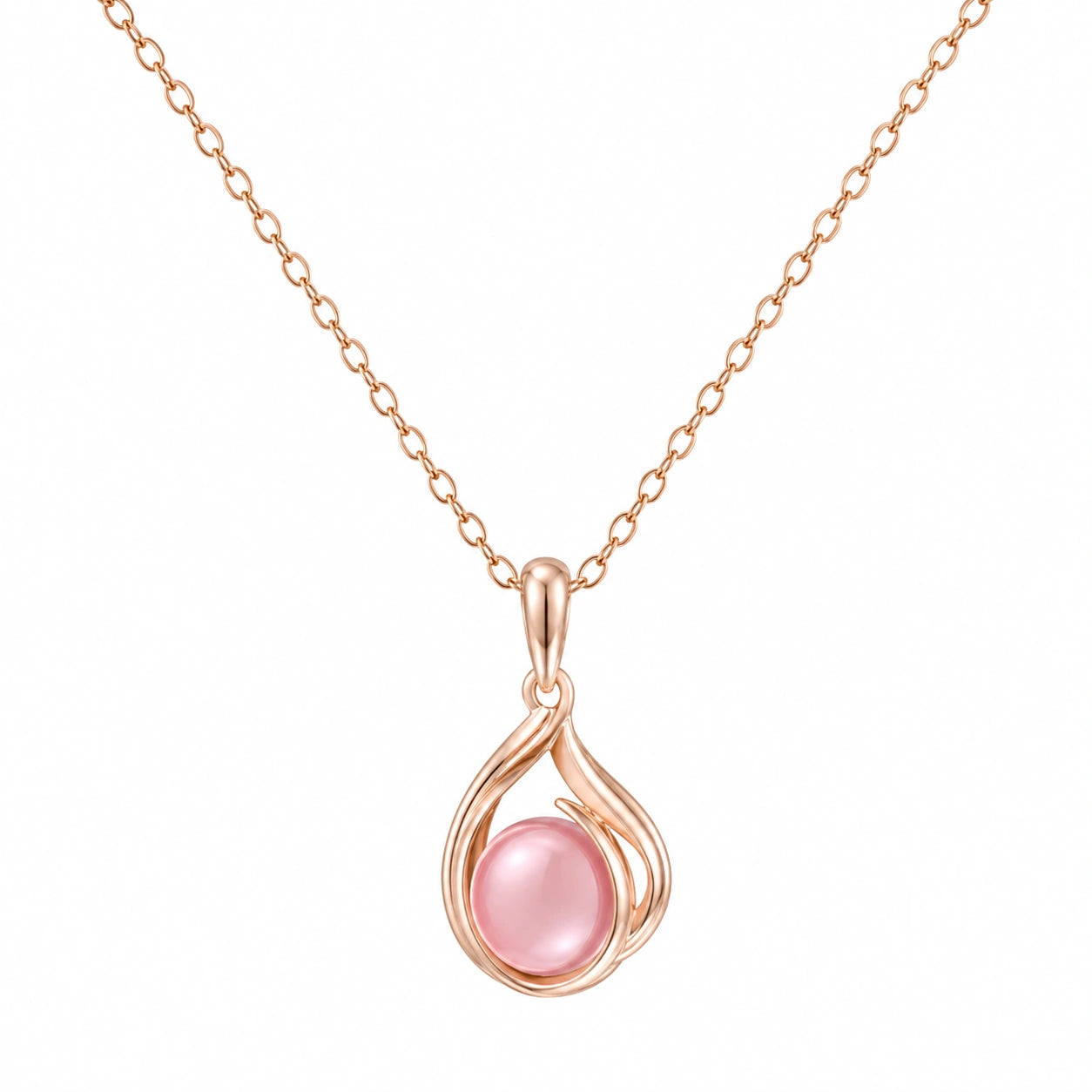 Collana in Oro Rosa con Pendente in Pietra Rosa