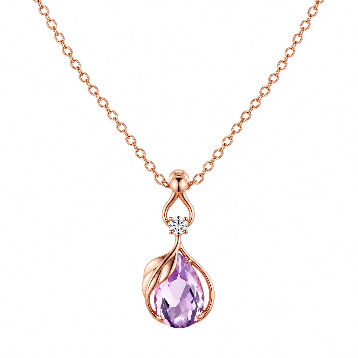 Collana con Pendente a Goccia in Ametista e Cristalli