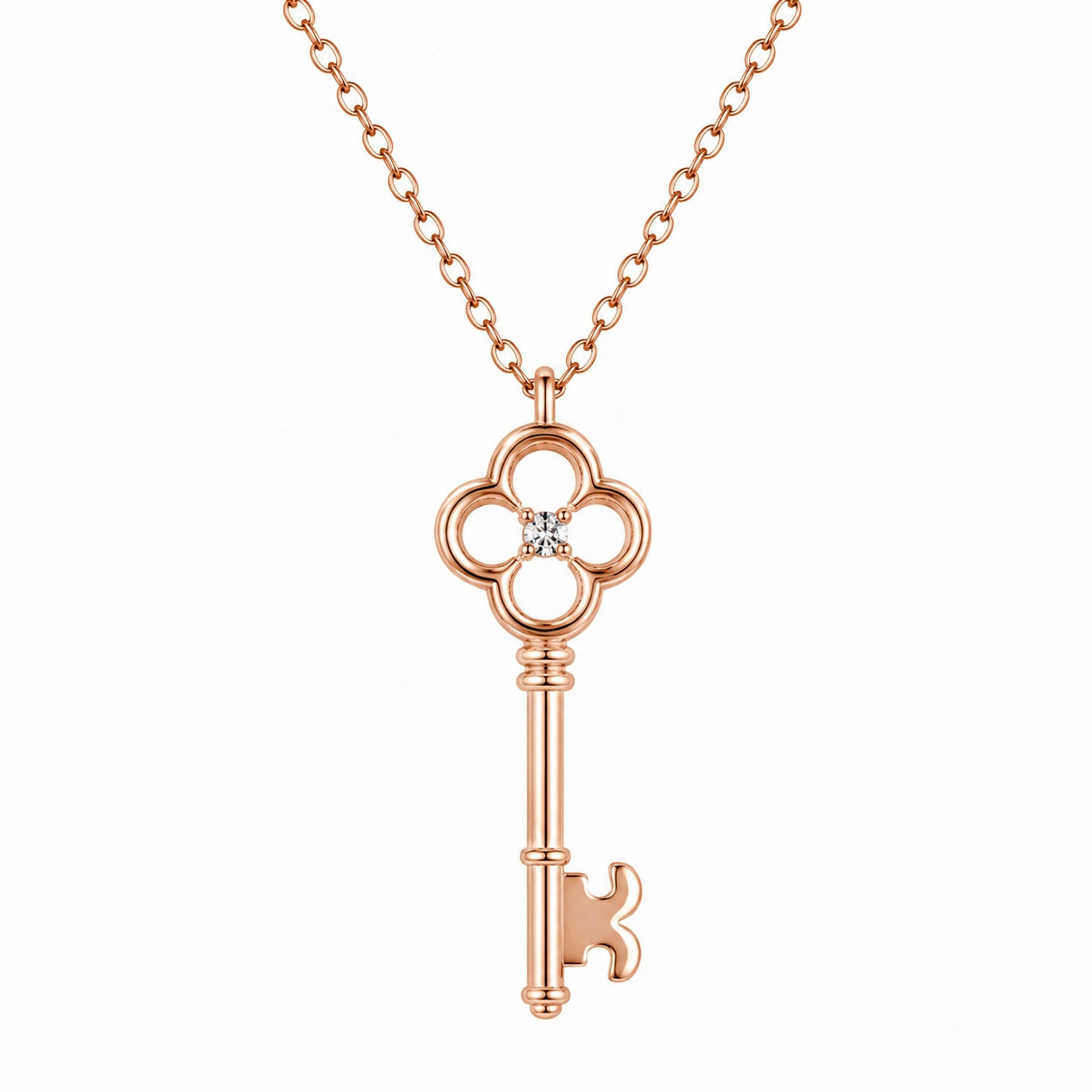Collana Chiave in Oro Rosa con Accento Zircone