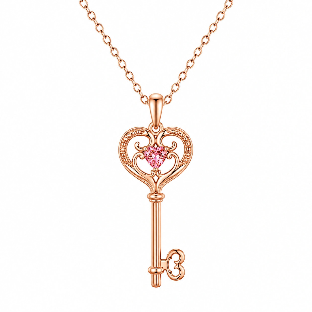 Collana con ciondolo chiave e cristallo rosa in oro rosa